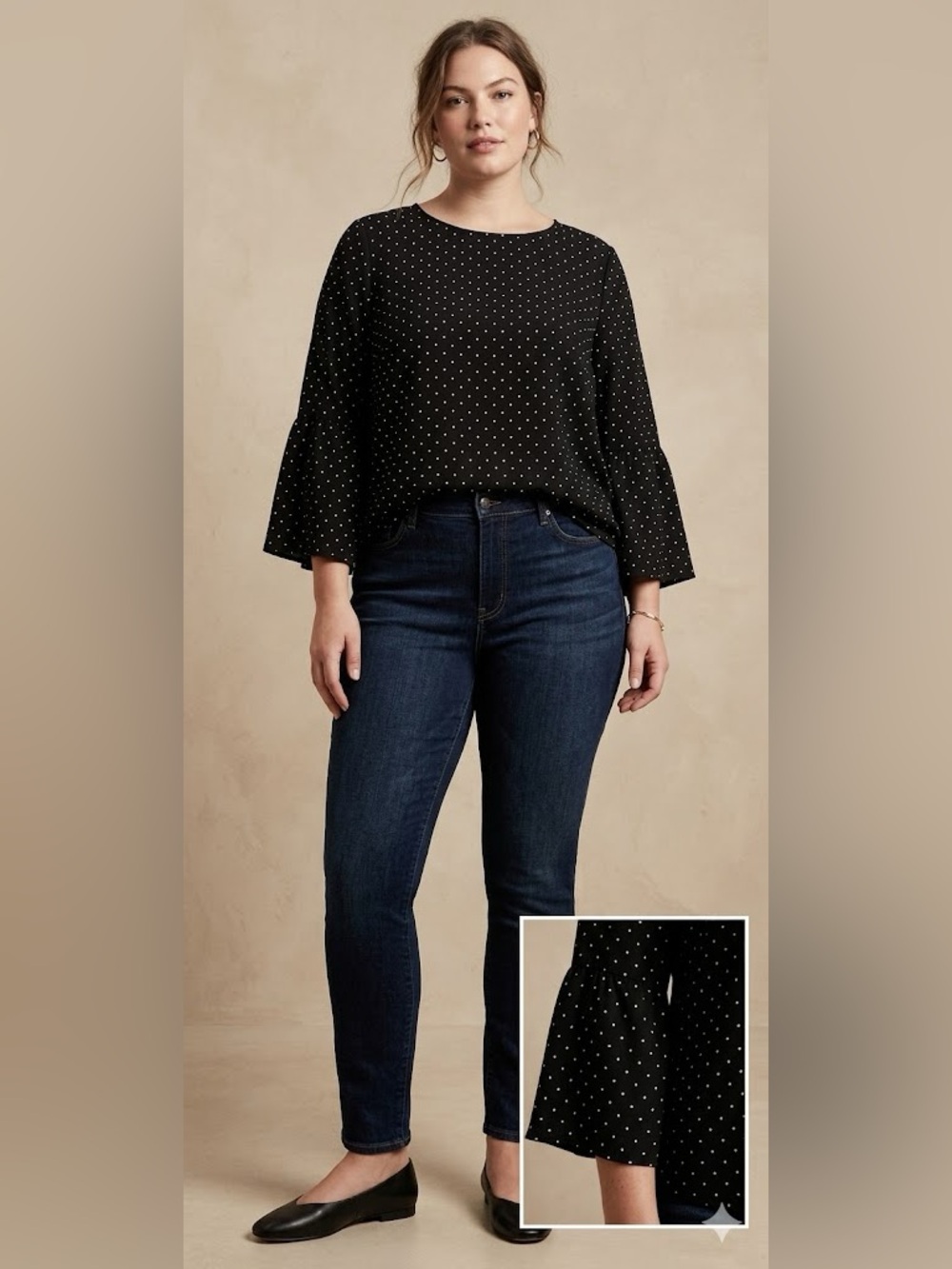 Banana Republic Black Top with White Polka Dots
